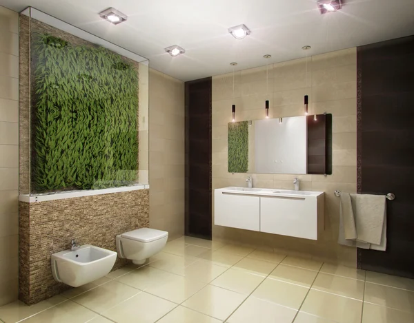 3D illustration av badrummet i bruna toner — Stockfoto