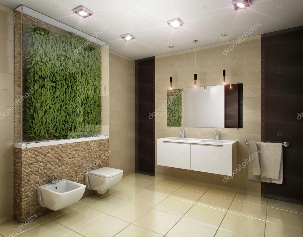 illustrazione 3D del bagno nei toni marroni — Foto Stock ... illustrazione 3D del bagno nei toni marroni — Foto Stock ...
