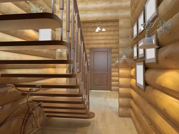 3D illustration av en hall i huset från en avverkning — Stockfoto