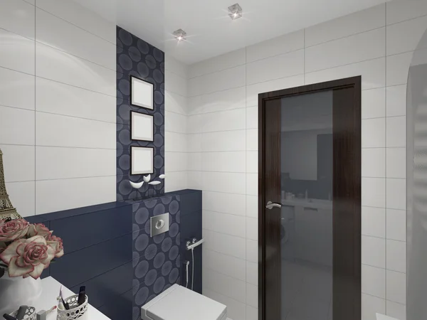 3D illustration av utformningen av ett badrum i blå färg — Stockfoto