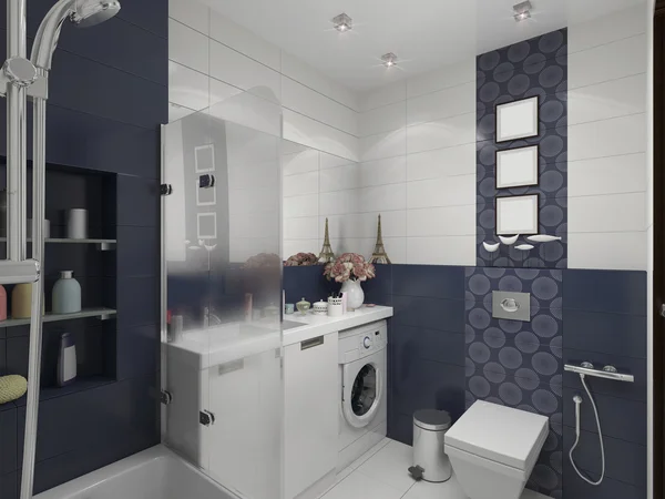 3D obrázek designu koupelny v modré barvě — Stock fotografie