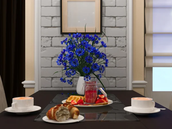3D иллюстрация гостиной и кухни в стиле эклектики — стоковое фото
