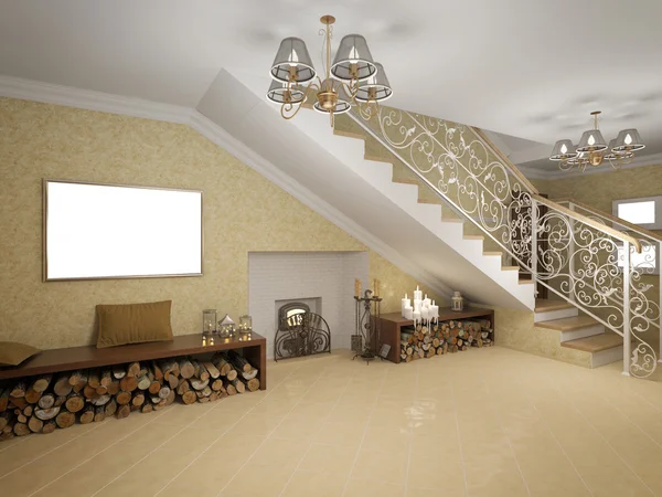 Ilustração 3D do design do hall de escada — Fotografia de Stock