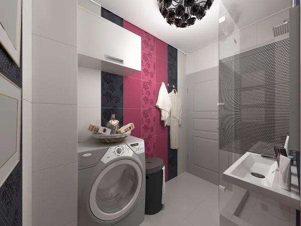 Ilustración 3D del diseño interior de un baño rosa — Foto de Stock