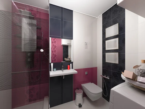 室内设计的一个粉红色的浴室的 3d 插图 — 图库照片