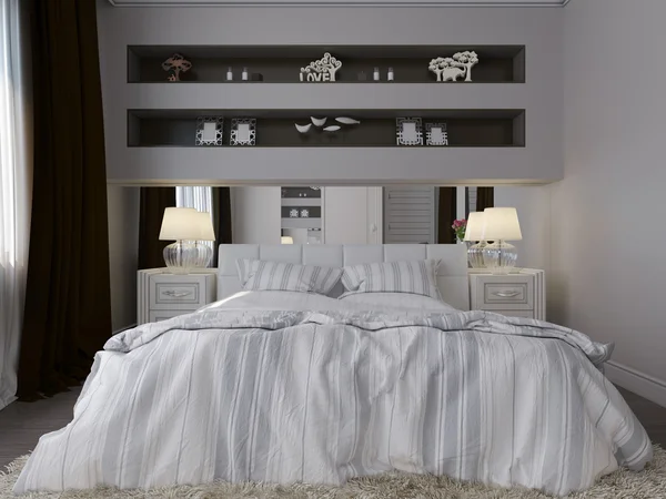 Representación 3D de un dormitorio blanco en estilo clásico —  Fotos de Stock