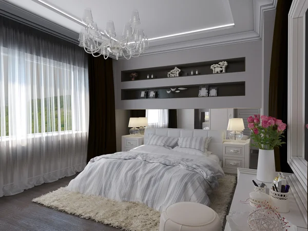 3D render of a white bedroom in classical style — Stock Photo, Image