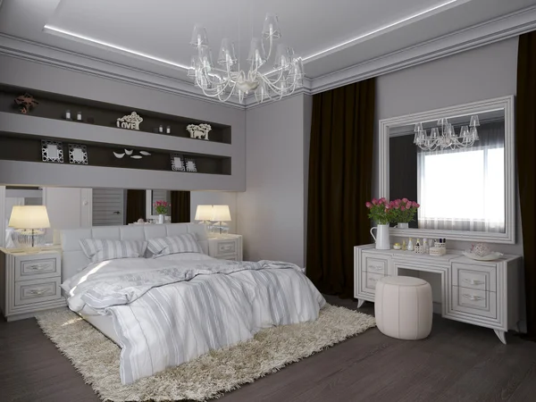 3D render of a white bedroom in classical style Stock Picture