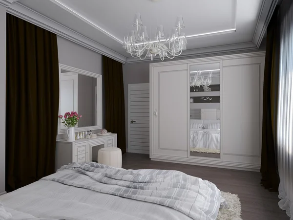 3D render of a white bedroom in classical style Stock Picture