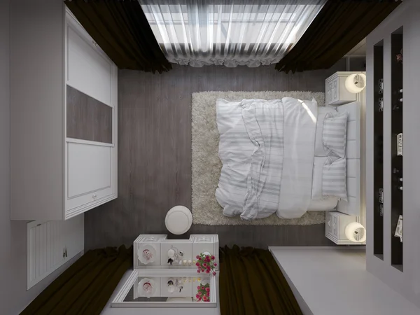 3D візуалізація білої спальні в класичному стилі — стокове фото