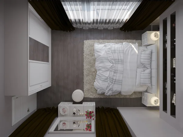 Representación 3D de un dormitorio blanco en estilo clásico —  Fotos de Stock