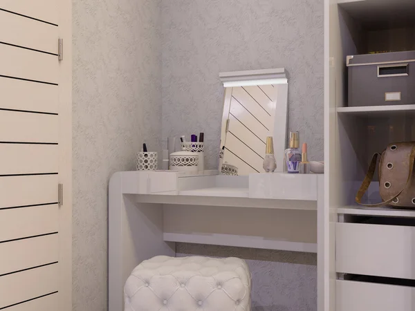 Ilustración 3D de un dormitorio blanco en estilo moderno — Foto de Stock