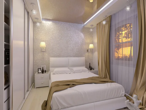 Ilustración 3D de un dormitorio blanco en estilo moderno —  Fotos de Stock