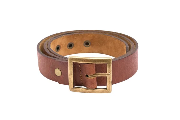 The photo of a leather brown belt on a white background  isolate — 图库照片