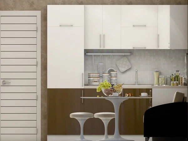 3D-Illustration einer Küche in Beigetönen — Stockfoto