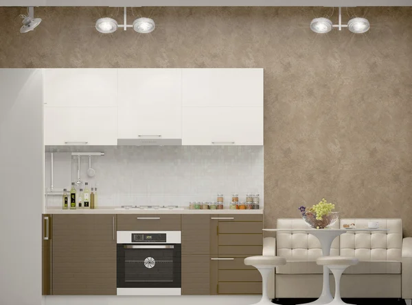 3d illustration of a kitchen in beige tones — Stock Photo, Image