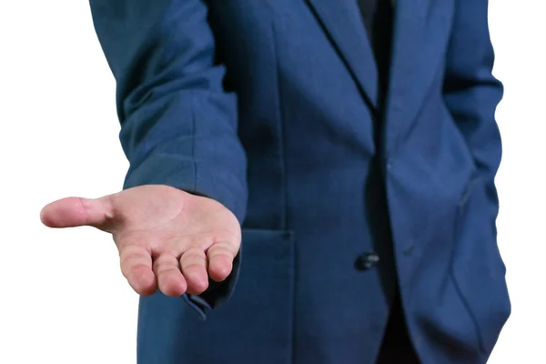 The businessman's photo in a suit. The man offers a hand Stock Image