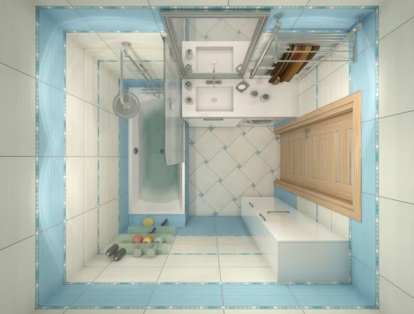 Ilustración 3D del diseño de un baño en color azul — Foto de Stock