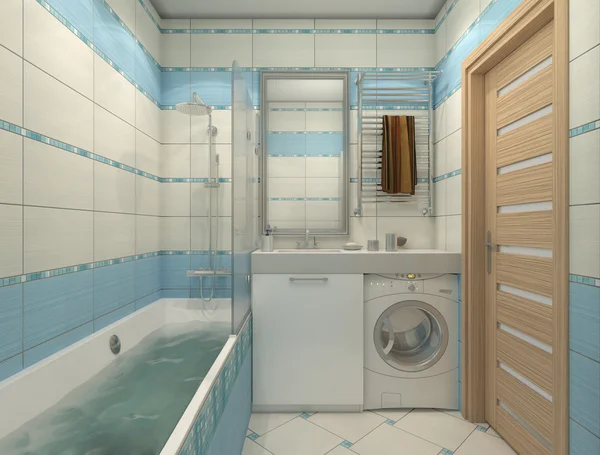 Illustrazione in 3D di progetto di un bagno in colore azzurro — Foto Stock