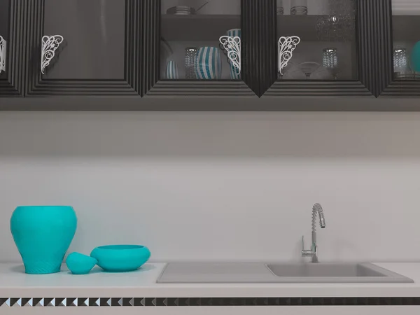 Ilustración 3D de una cocina en estilo art deco — Foto de Stock