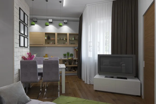 Illustrazione 3D dell'appartamento monolocale — Foto Stock