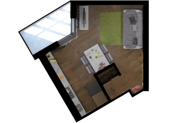 3D-Illustration der Ein-Zimmer-Wohnung — Stockfoto