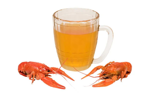 Dois lagostins com um copo de cerveja — Fotografia de Stock