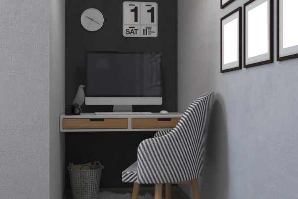 北欧风格的卧室三维图 — 图库照片