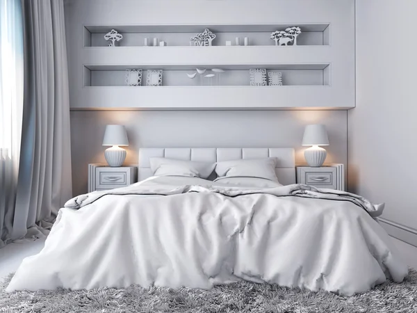 古典风格的白色卧室三维图 — 图库照片