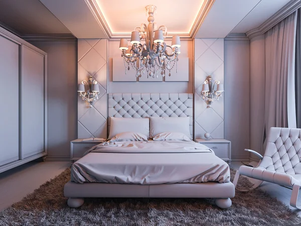 Ilustración 3D de un dormitorio sin color ni texturas — Foto de Stock