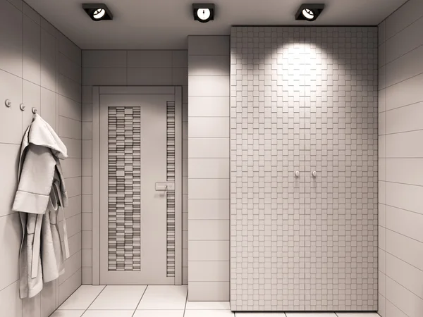3D-Darstellung des Badezimmers ohne Farbe und Texturen — Stockfoto