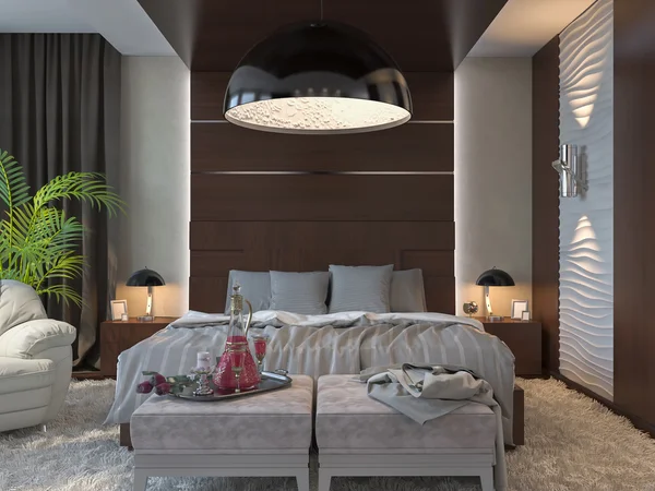 Illustrazione 3d di camere da letto in colore marrone — Foto Stock