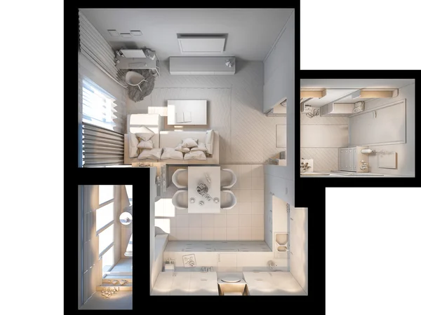 3D иллюстрация небольших квартир в пастельных тонах . — стоковое фото