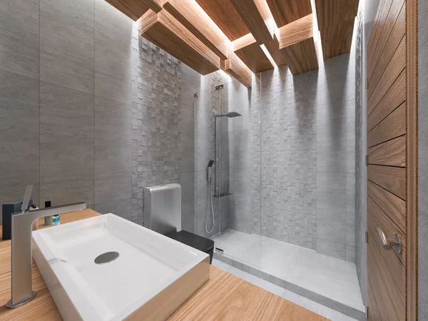 Visualización 3D de un baño en una piedra gris y un mosaico —  Fotos de Stock