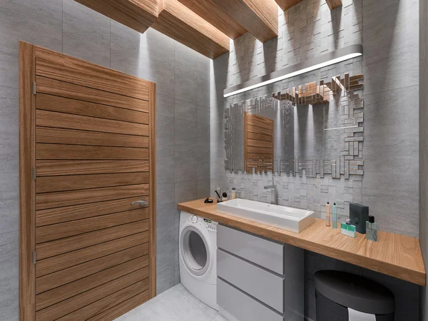 3D visualization of a bathroom in a gray stone and a mosaic — Stock Photo, Image