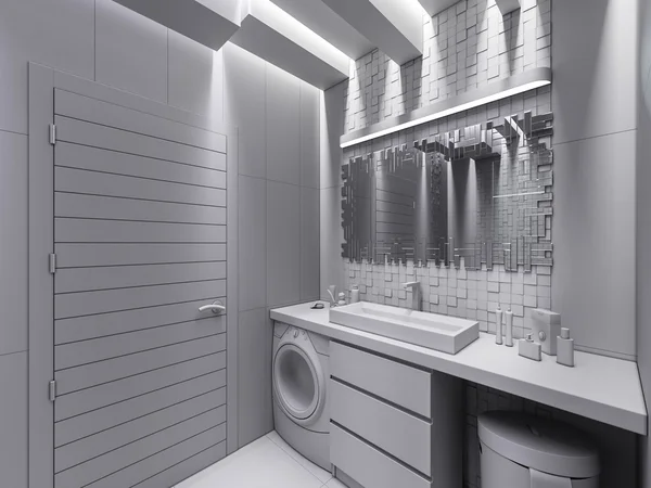 Visualização 3D de um banheiro em uma pedra cinza e um mosaico sem texturas e cor — Fotografia de Stock