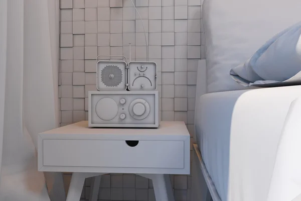 3D-Illustration von Schlafzimmern im skandinavischen Stil ohne Materialien und Texturen — Stockfoto