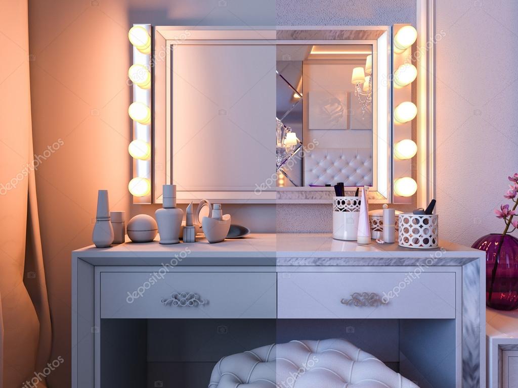 3d Rendering Bedroom In Gray And White Tones With Purple