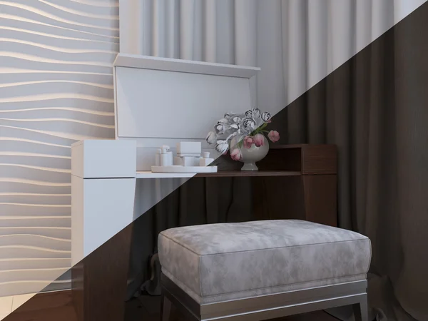 3D obrázek ložnice v hnědé barvě — Stock fotografie
