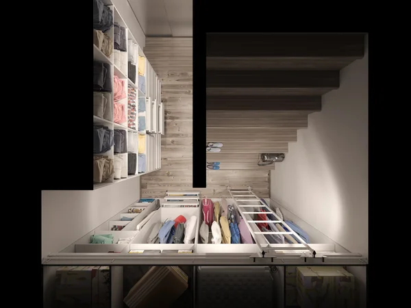 3D visualization of the wardrobe room in light tones — Stock Photo, Image