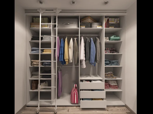 3D visualization of the wardrobe room in light tones — Stock Photo, Image