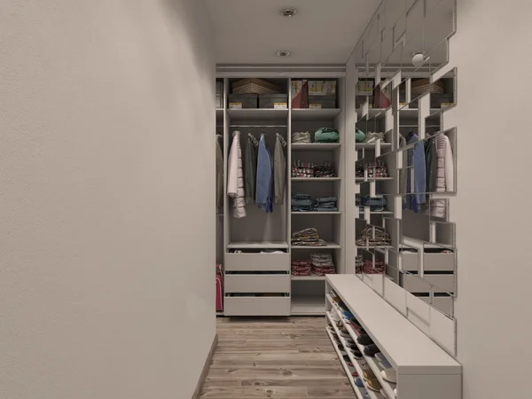 Visualização 3D da sala de guarda-roupa em tons claros — Fotografia de Stock