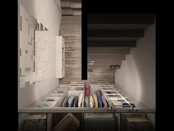 3D-visualisering av garderob rummet i ljusa toner — Stockfoto