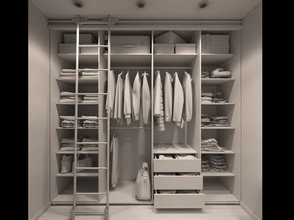 3D illustration of the wardrobe room in light tones. Render without textures and shaders — Stock Photo, Image