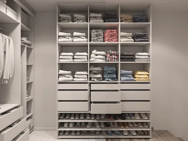 3D illustration of the wardrobe room in light tones. Render with — Stock Photo, Image