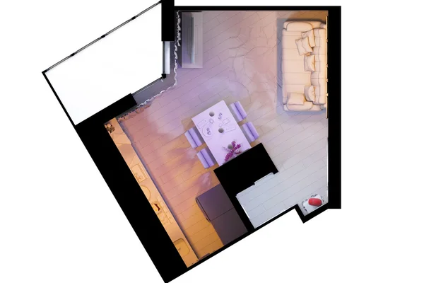 3D illustratie van de een-kamer appartement. Visualisatie zonder arceringen en texturen, met kunst verlichting — Stockfoto