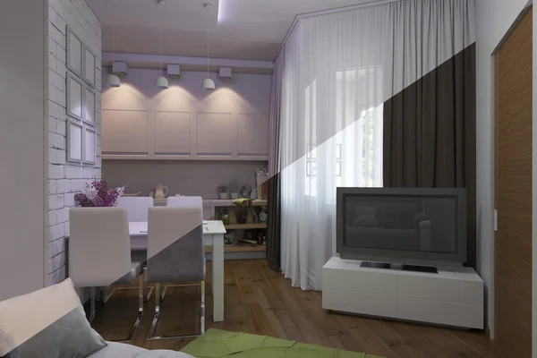 3D-s illusztráció az egyszobás apartman — Stock Fotó