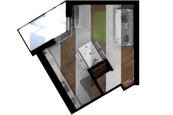 Illustration 3D de l'appartement d'une pièce — Photo