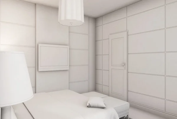 3D иллюстрация спальни в современном стиле без текстур и материалов — стоковое фото