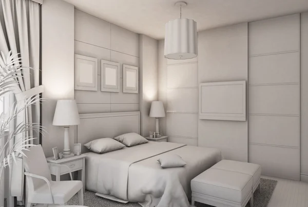 Illustration 3D d'une chambre dans un style moderne sans textures ni matériaux — Photo